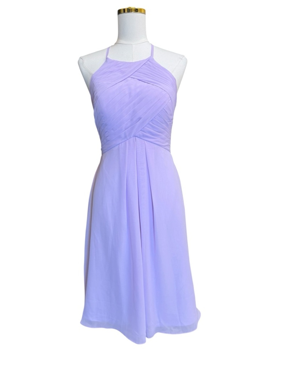 AW Bridal Halter Dress Size 8 Lavender Chiffon Pleated Formal Midi